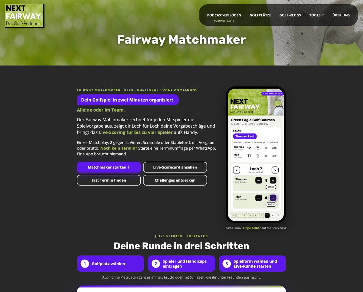 Fairway Matchmaker auf nextfairway.de