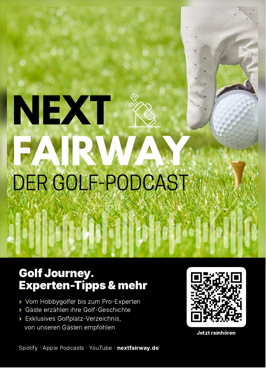 Flyer-Vorderseite: NextFairway – Der Golf-Podcast