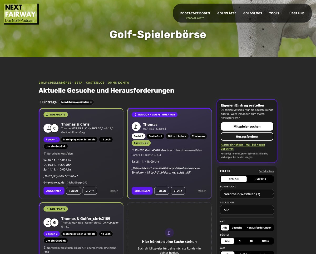 NextFairway Golf-Spielerbörse