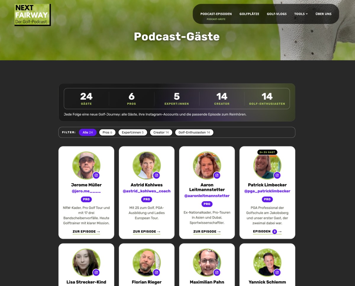 NextFairway Podcast-Gäste-Seite